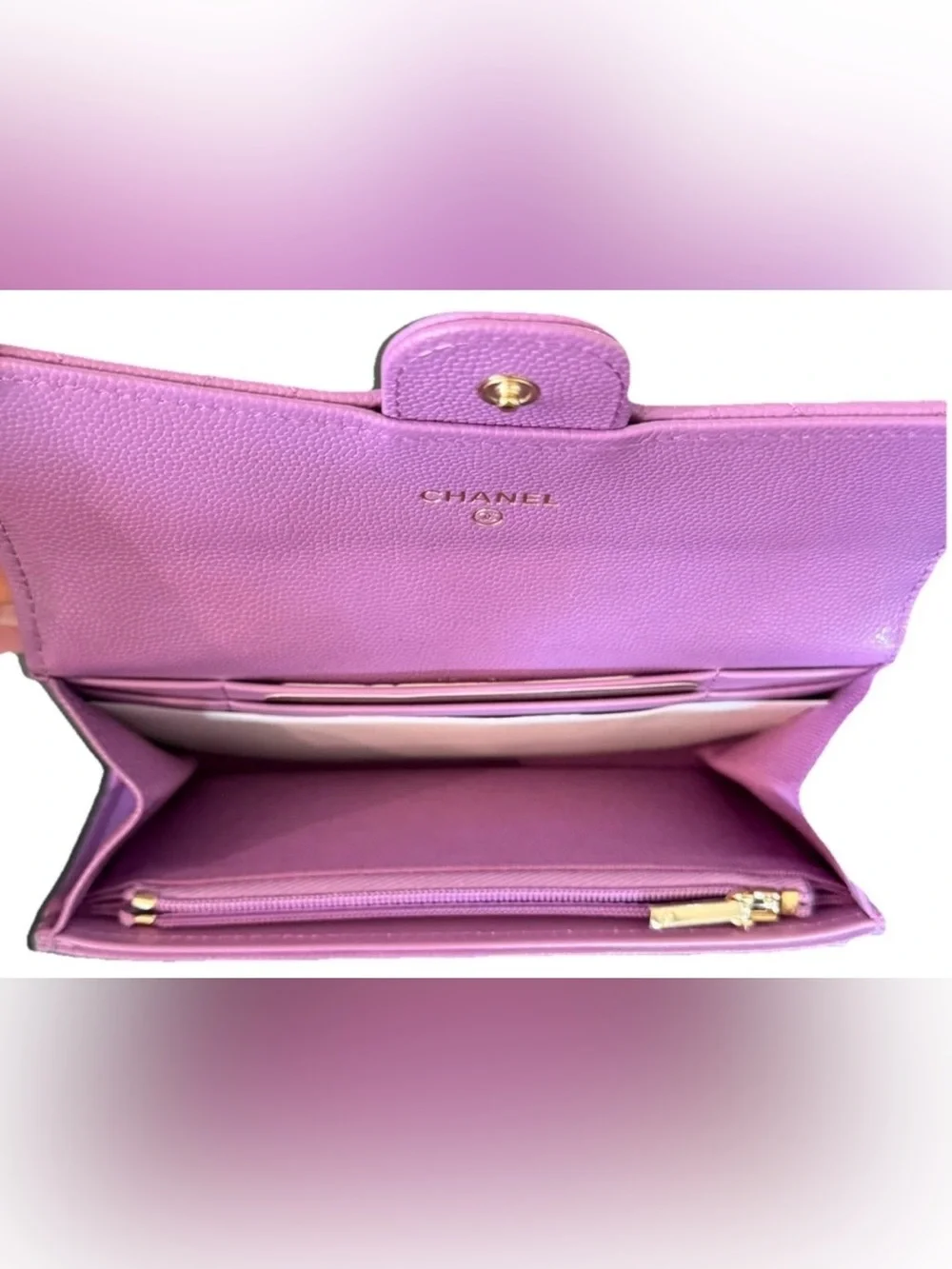 NIB Auth CHANEL Purple Continental Flap Wallet CC Logo Credit Card